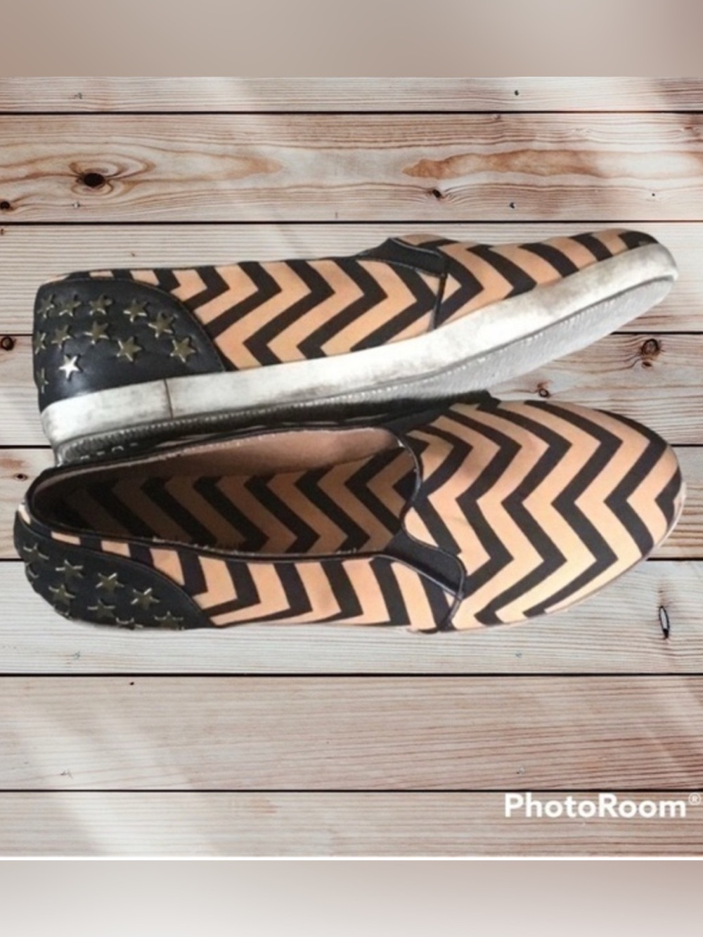 🌸NEW Chevron Slip-On Flats in Black and Tan with Studded Heel